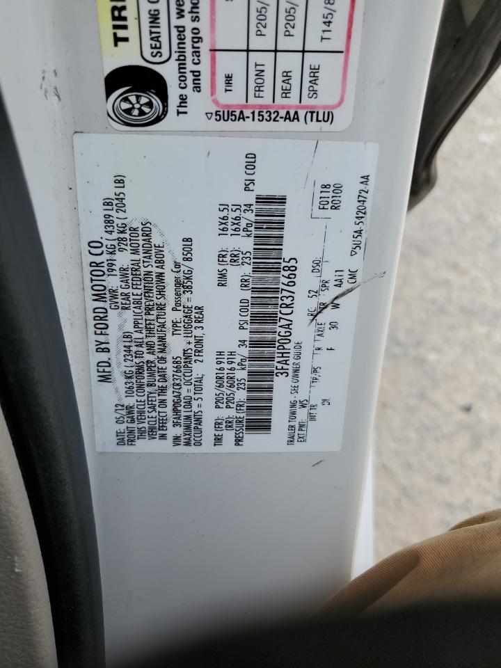 3FAHP0GA7CR376685 2012 Ford Fusion S