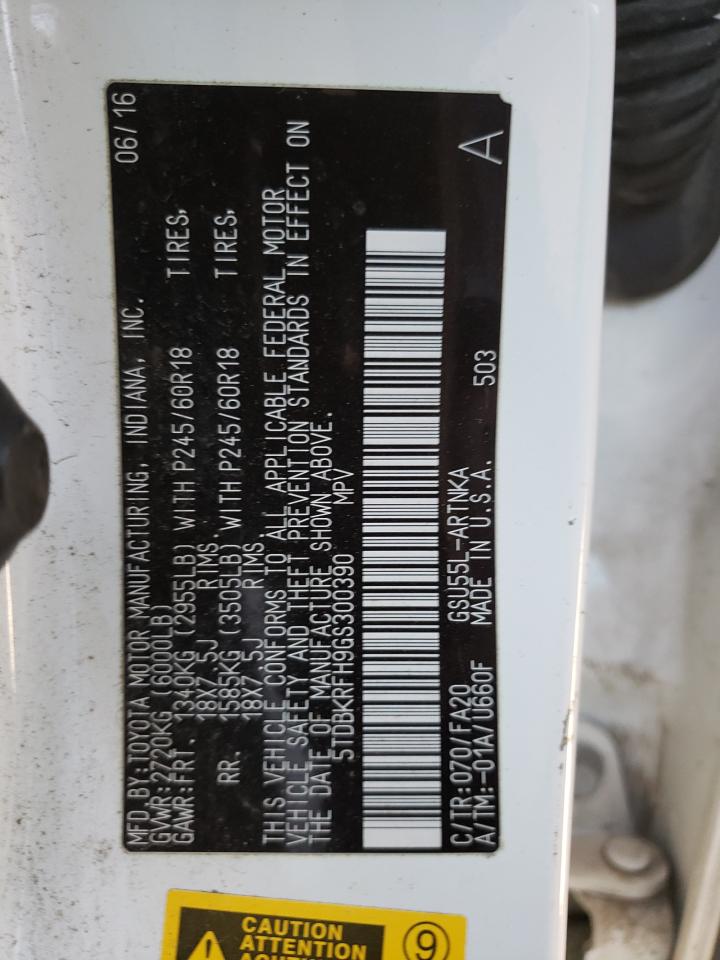 5TDBKRFH9GS300390 2016 Toyota Highlander Le