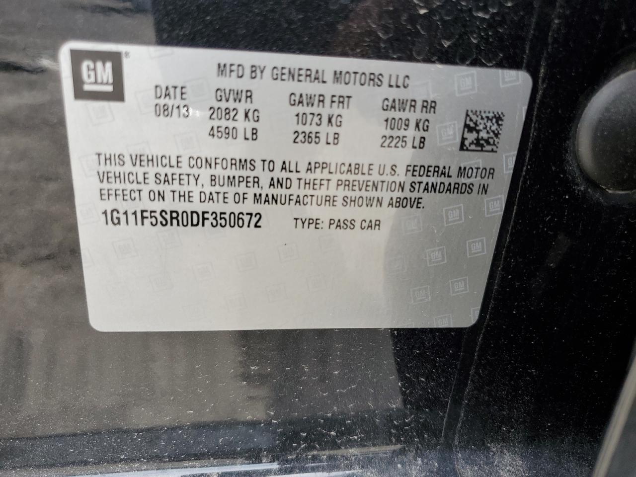 1G11F5SR0DF350672 2013 Chevrolet Malibu 2Lt