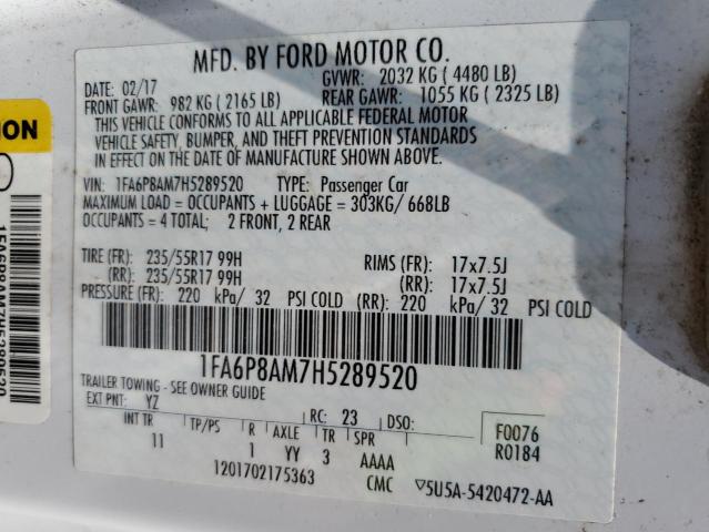 2017 Ford Mustang VIN: 1FA6P8AM7H5289520 Lot: 51778304