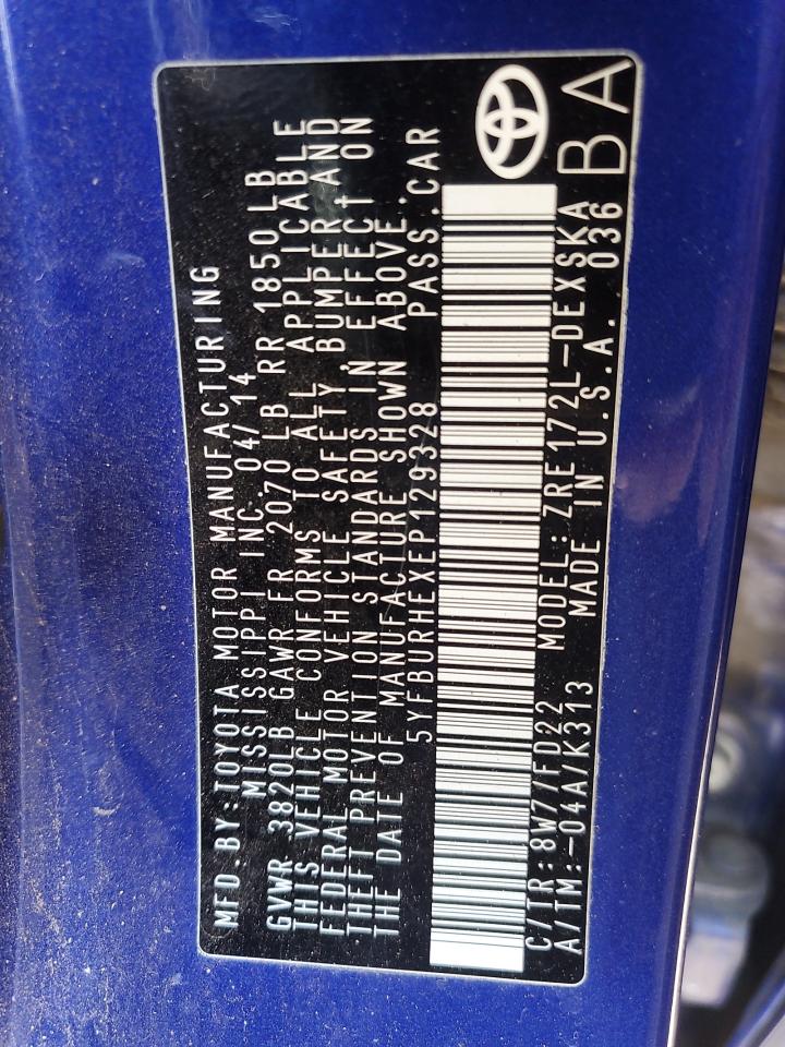 5YFBURHEXEP129328 2014 Toyota Corolla L