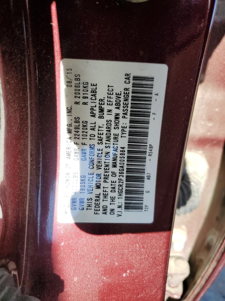 1HGCR2F36GA005984 2016 Honda Accord Lx