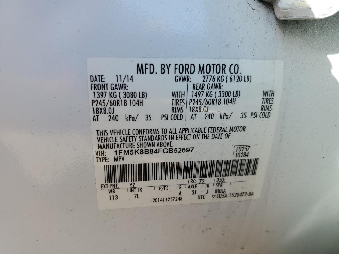 1FM5K8B84FGB52697 2015 Ford Explorer