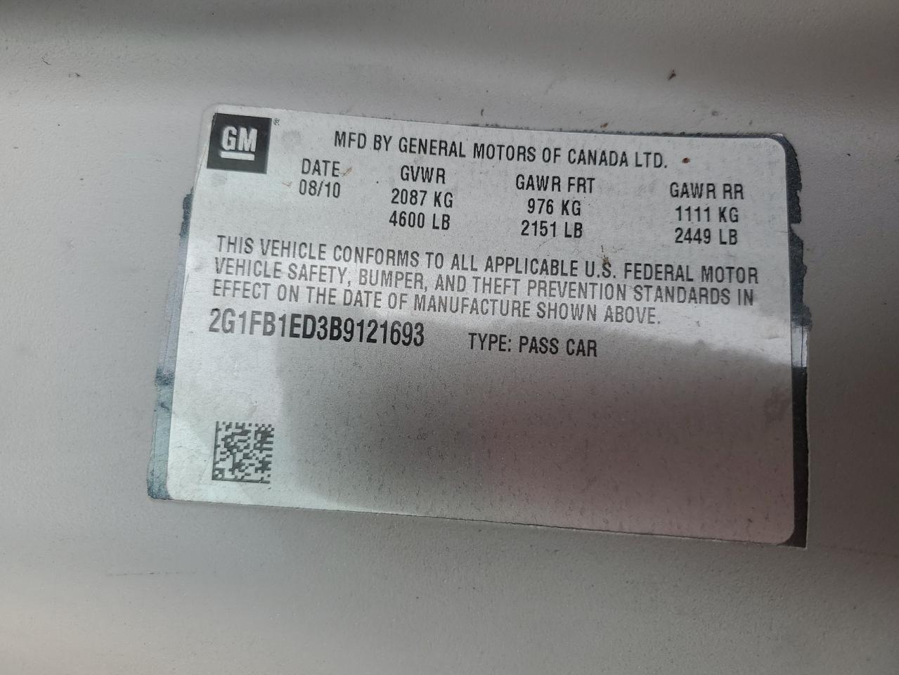 2G1FB1ED3B9121693 2011 Chevrolet Camaro Lt