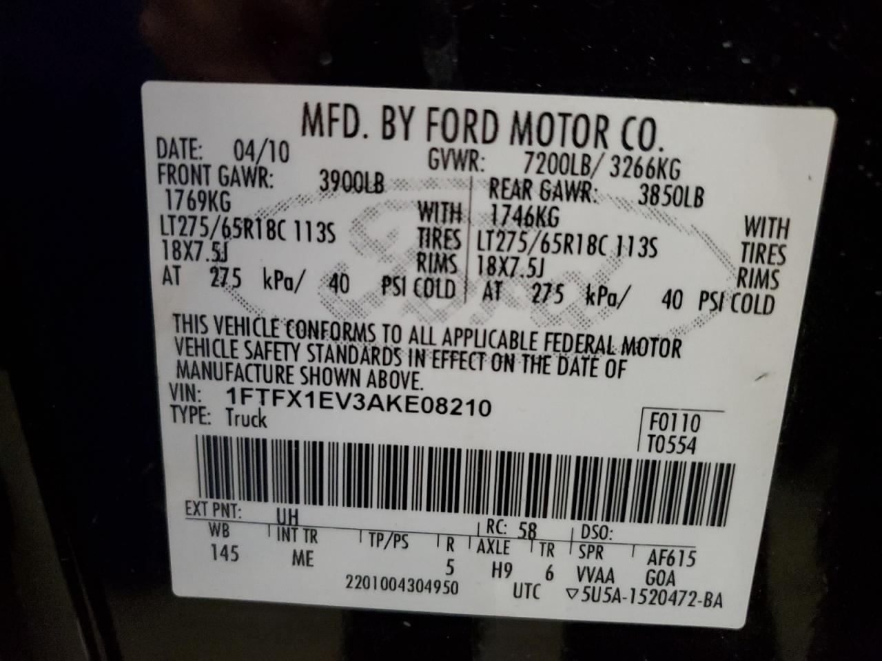 1FTFX1EV3AKE08210 2010 Ford F150 Super Cab