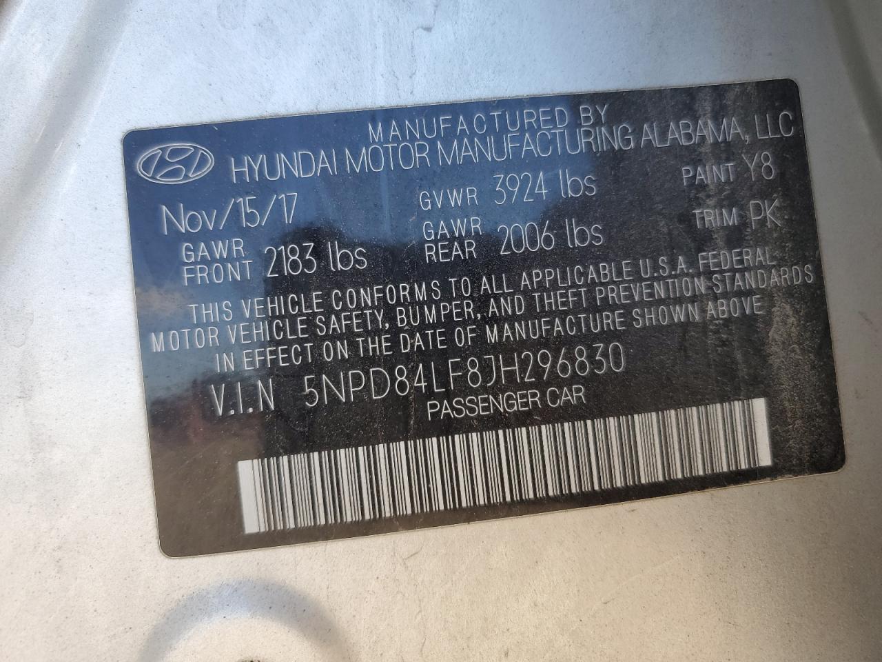 5NPD84LF8JH296830 2018 Hyundai Elantra Sel