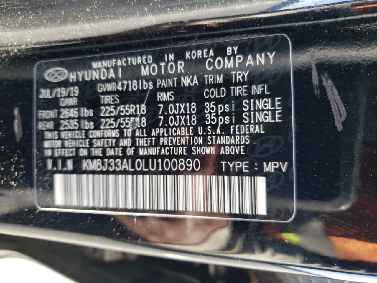 KM8J33AL0LU100890 2020 Hyundai Tucson Limited