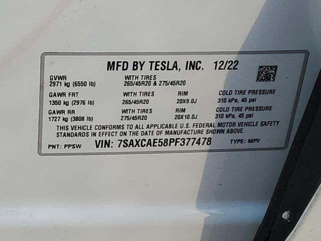 2023 Tesla Model X VIN: 7SAXCAE58PF377478 Lot: 46357264