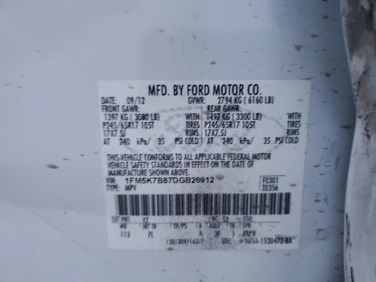 1FM5K7B87DGB26912 2013 Ford Explorer