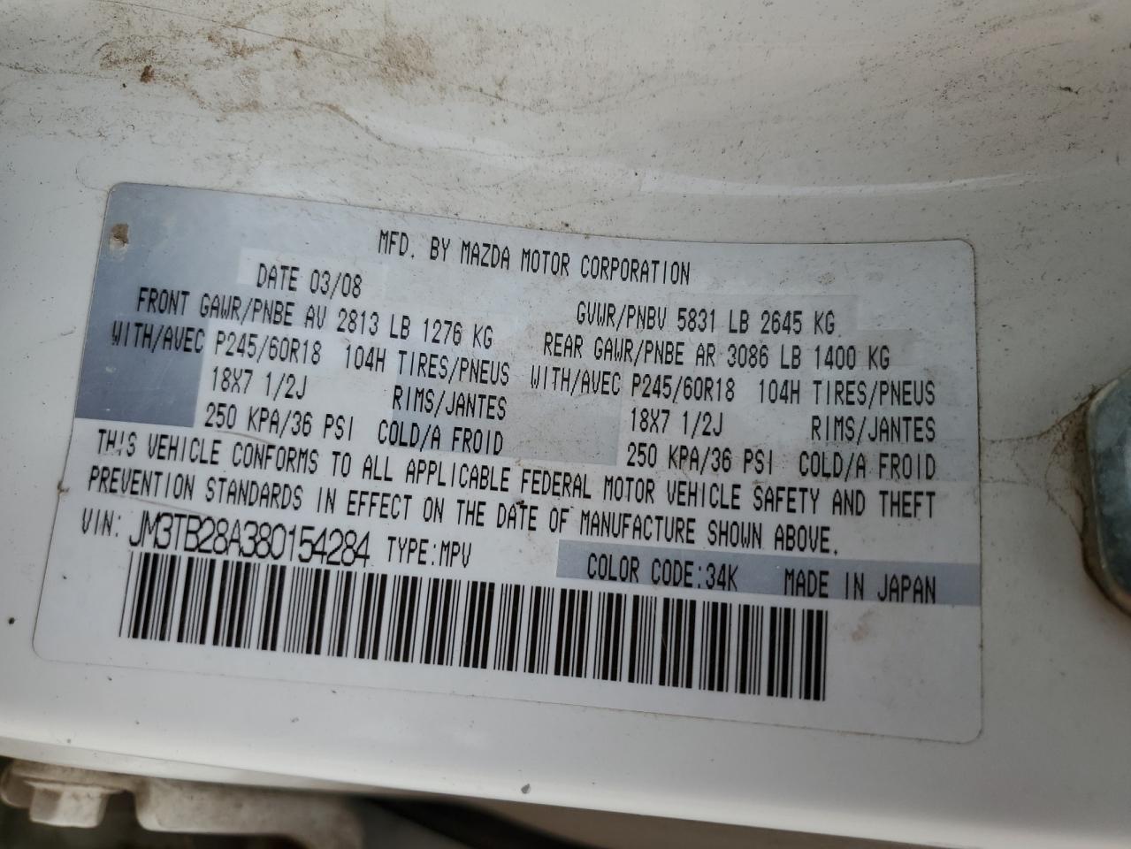 JM3TB28A380154284 2008 Mazda Cx-9