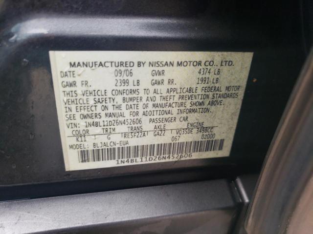 2006 Nissan Altima Se VIN: 1N4BL11D26N452606 Lot: 52153864