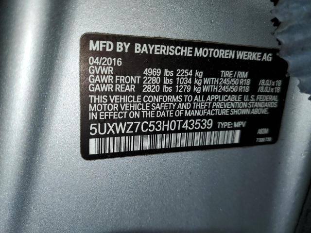 VIN 5UXWZ7C53H0T43539 2017 BMW X3, Sdrive28I no.12