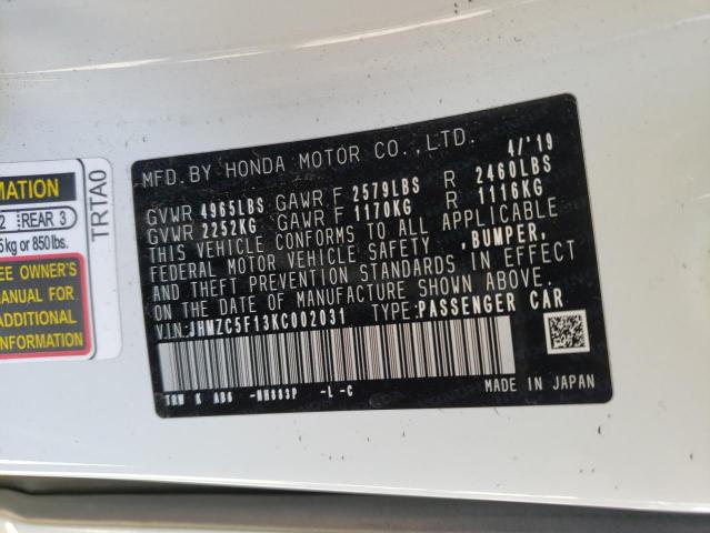 2019 HONDA CLARITY JHMZC5F13KC002031