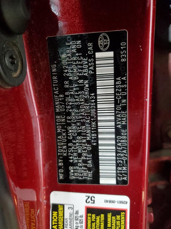 4T1B11HK1JU636434 2018 Toyota Camry L