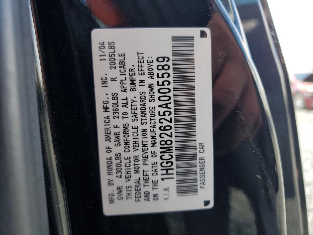 1HGCM82625A005589 2005 Honda Accord Ex