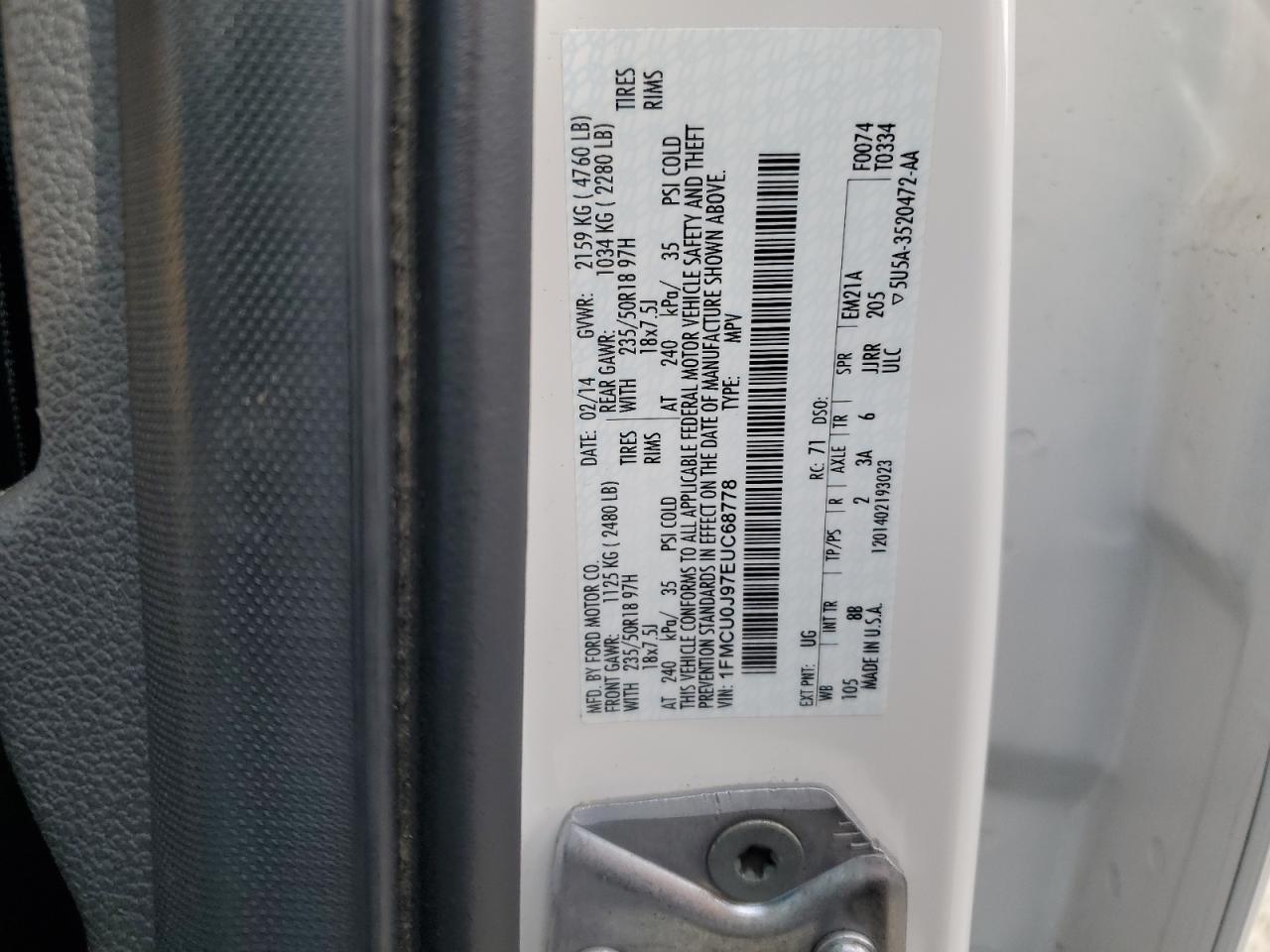 1FMCU0J97EUC68778 2014 Ford Escape Titanium