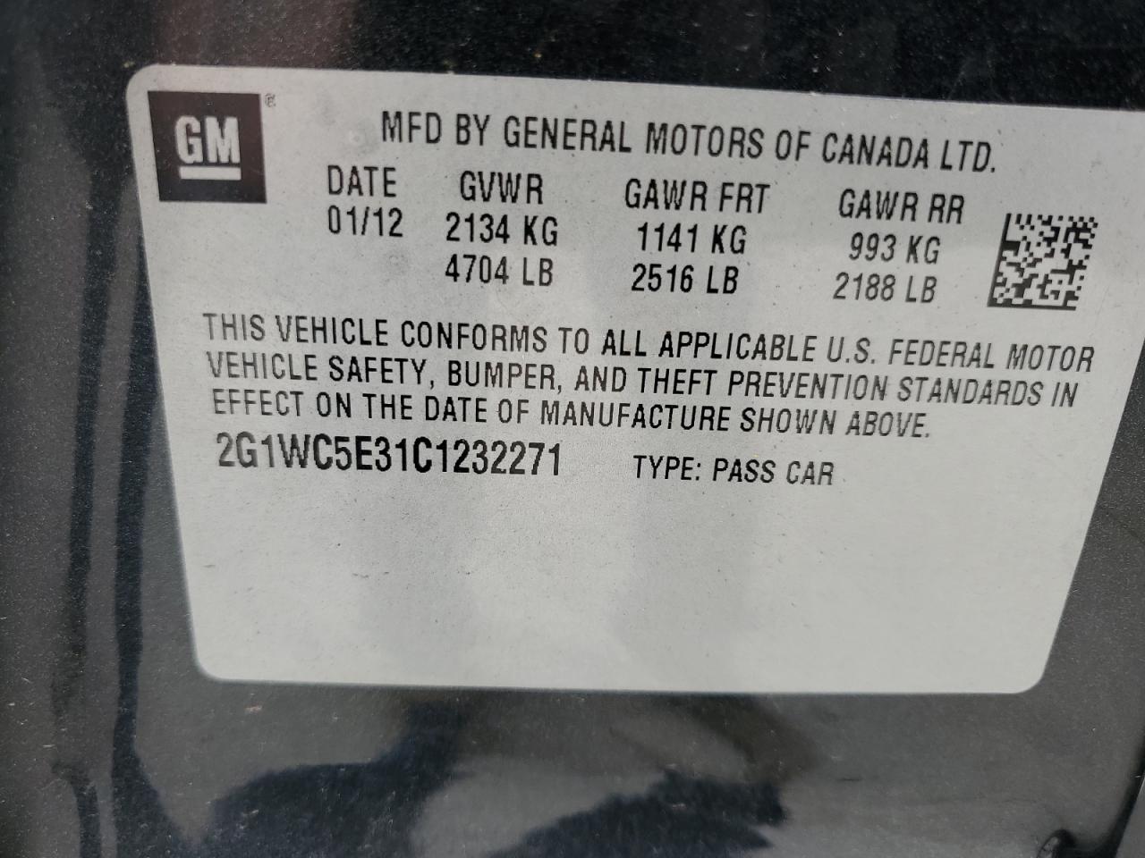 2G1WC5E31C1232271 2012 Chevrolet Impala Ltz