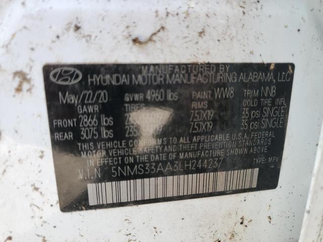 2020 Hyundai Santa Fe Sel VIN: 5NMS33AA3LH244237 Lot: 53028294