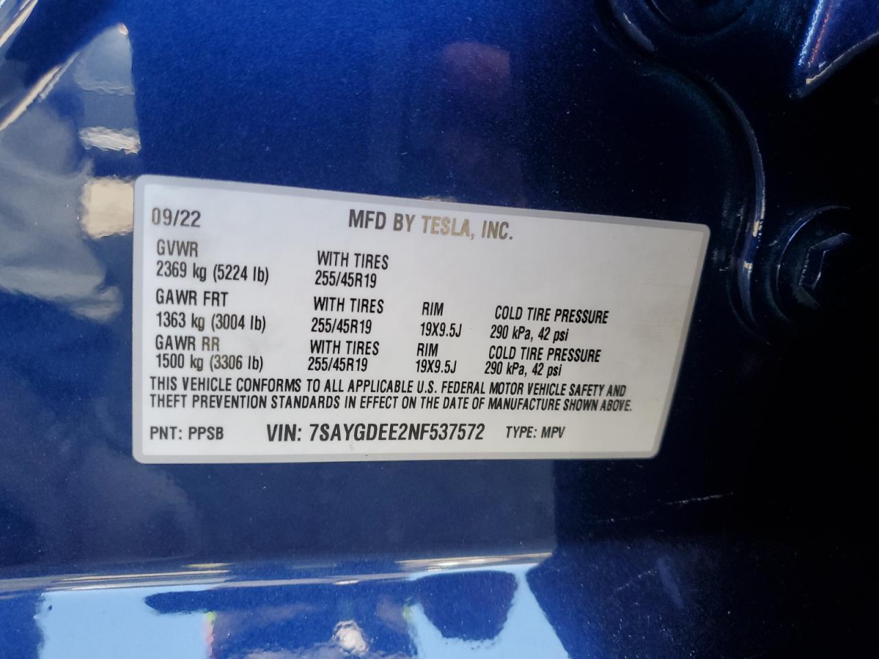 7SAYGDEE2NF537572 2022 Tesla Model Y