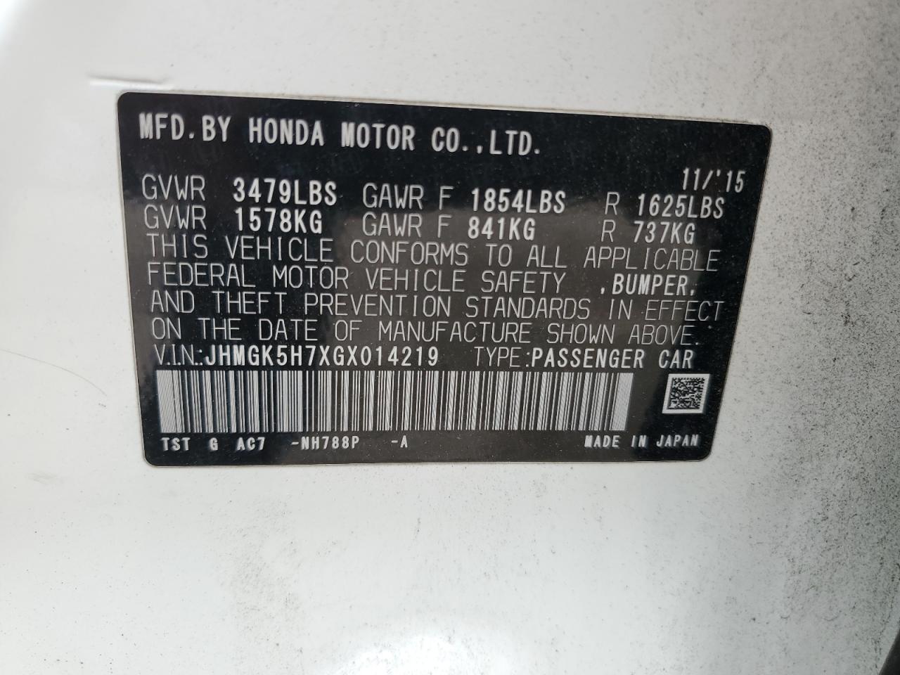 JHMGK5H7XGX014219 2016 Honda Fit Ex