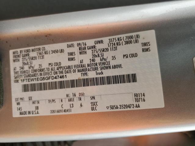 2016 Ford F150 Supercrew VIN: 1FTEW1EG5GFD47461 Lot: 51364394