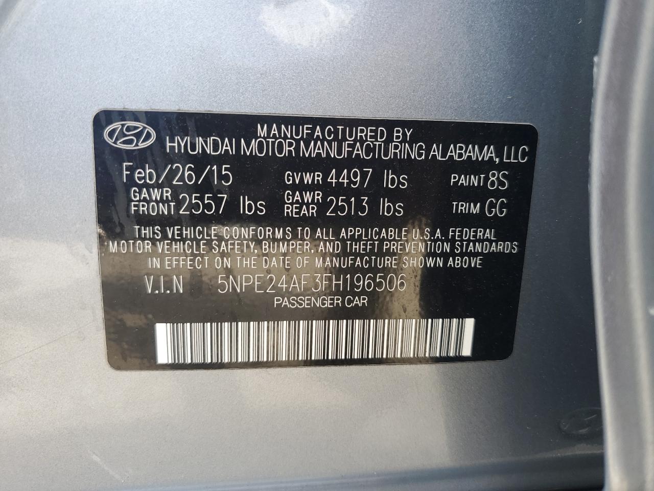 5NPE24AF3FH196506 2015 Hyundai Sonata Se