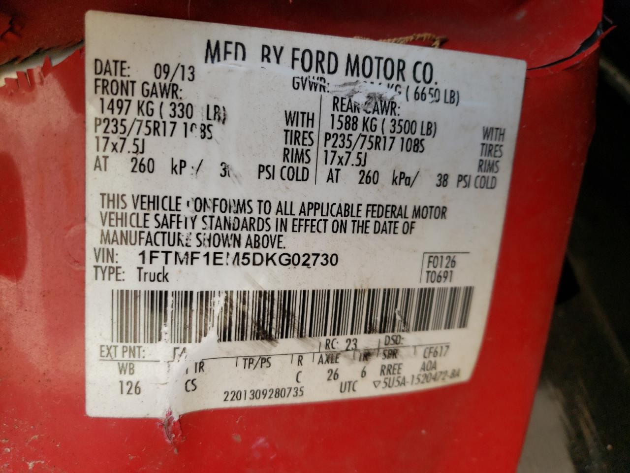 1FTMF1EM5DKG02730 2013 Ford F150