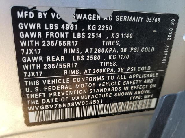 2009 Volkswagen Tiguan Se VIN: WVGBV75N39W005531 Lot: 51550834