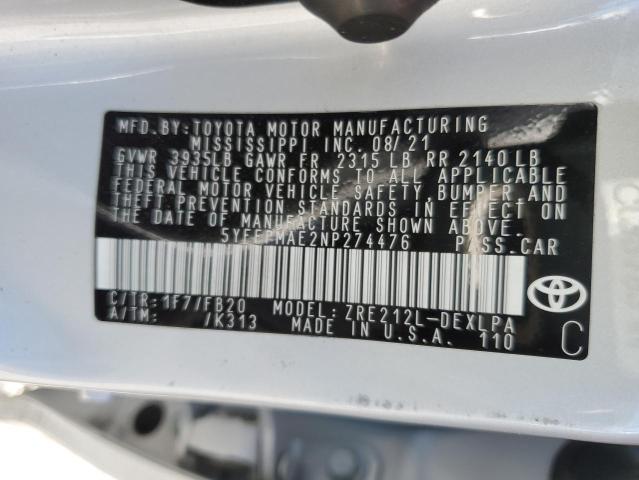 2022 TOYOTA COROLLA LE - 5YFEPMAE2NP274476