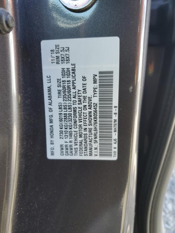 5FNRL6H76KB056452 2019 Honda Odyssey Exl