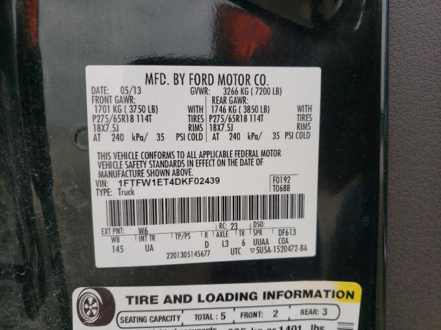 2013 Ford F150 Supercrew VIN: 1FTFW1ET4DKF02439 Lot: 51110384