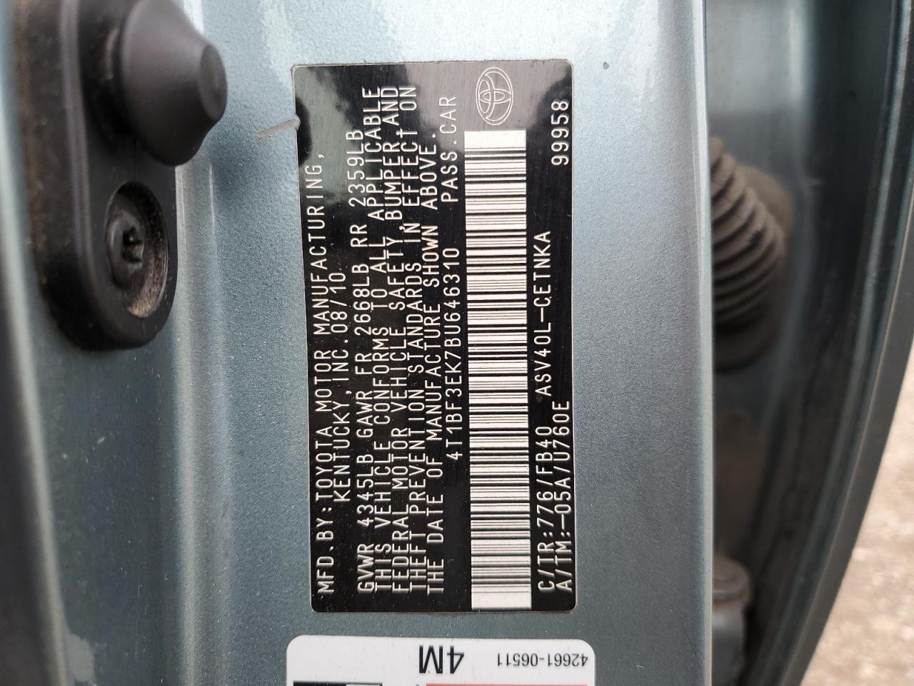 4T1BF3EK7BU646310 2011 Toyota Camry Base