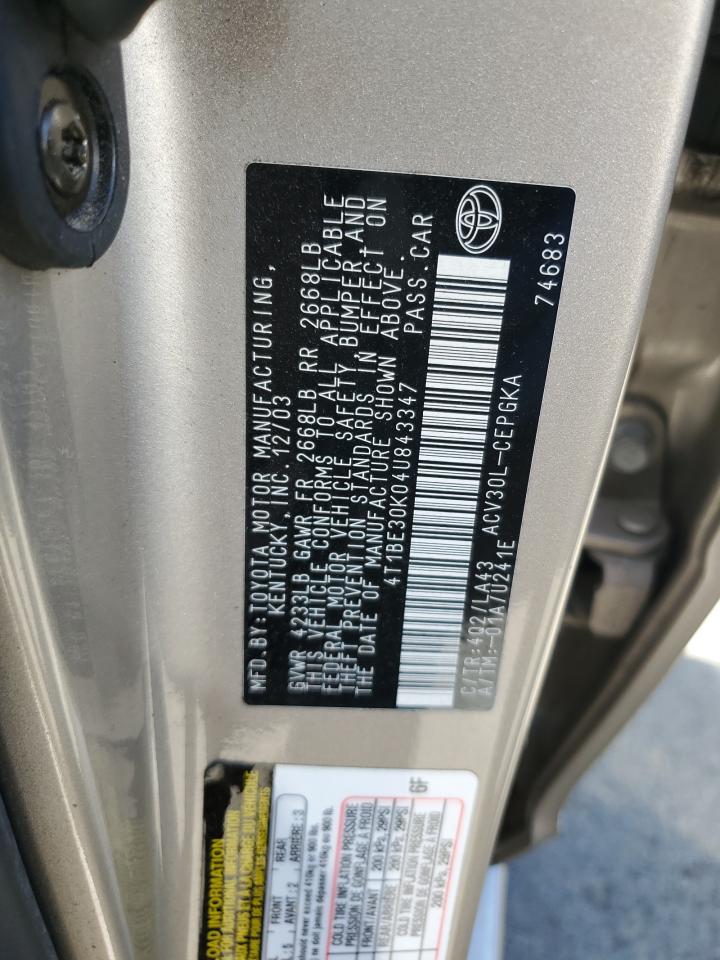 4T1BE30K04U843347 2004 Toyota Camry Le