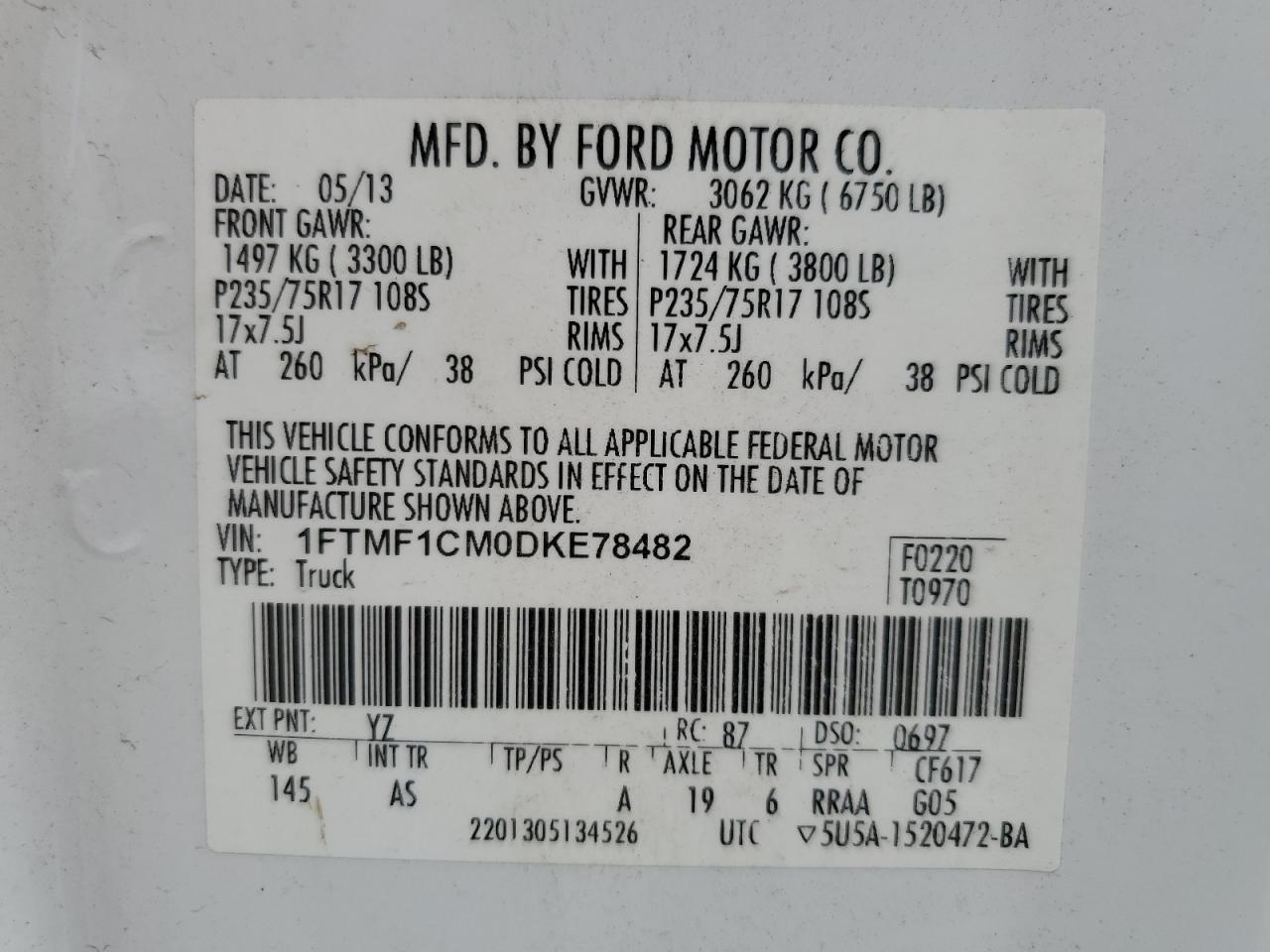 1FTMF1CM0DKE78482 2013 Ford F150