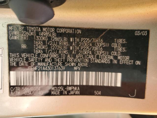 2003 Toyota Highlander Limited VIN: JTEHF21A430137639 Lot: 50667904