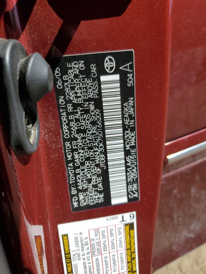 JTDBF30K750166209 2005 Toyota Camry Le