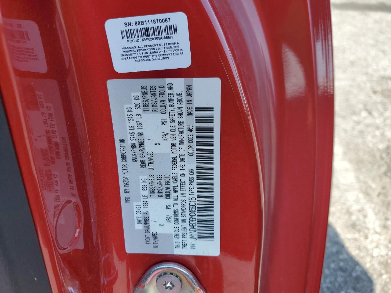 JM1NDAB76M0459016 2021 Mazda Mx-5 Miata Sport