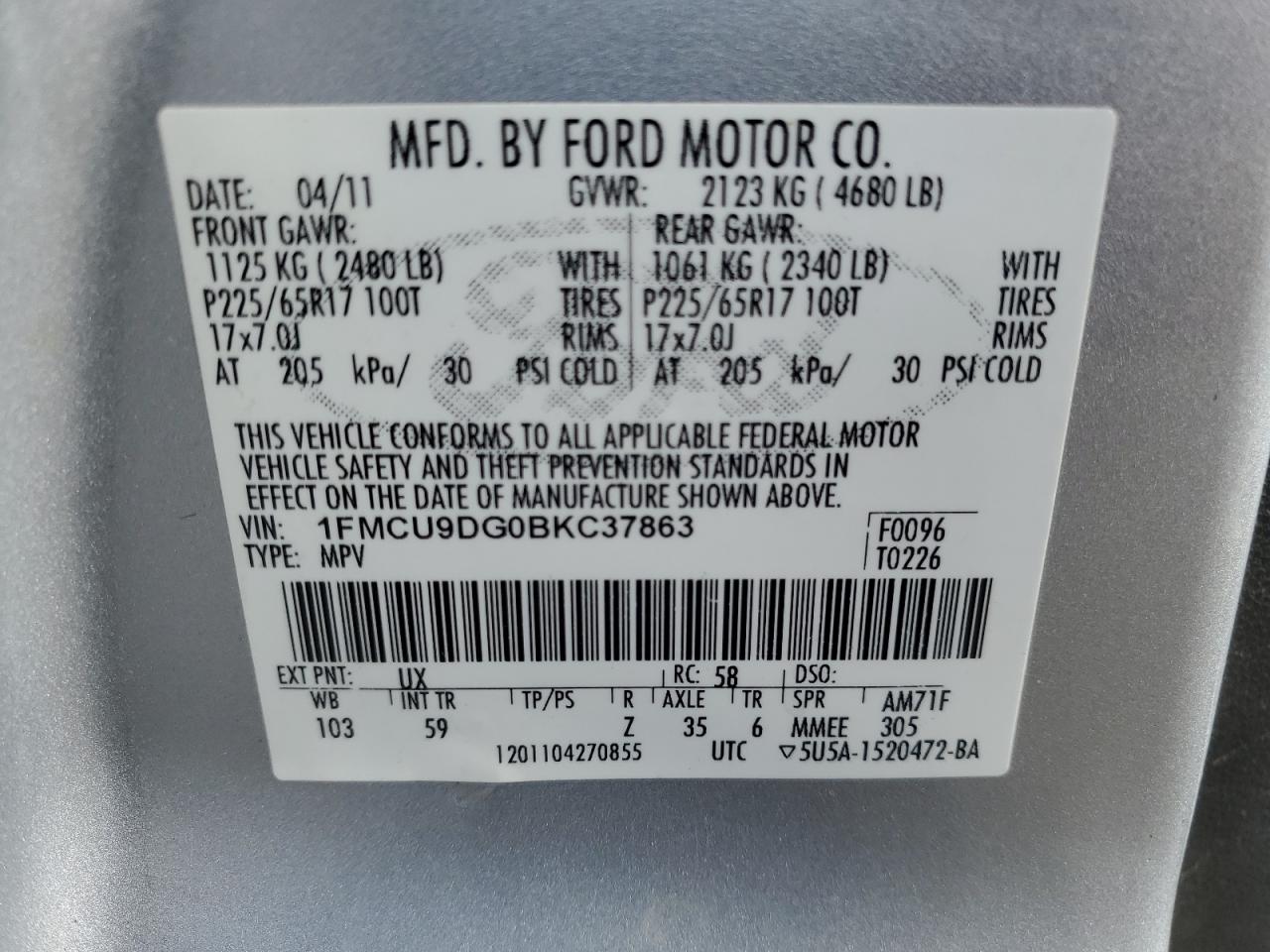 1FMCU9DG0BKC37863 2011 Ford Escape Xlt