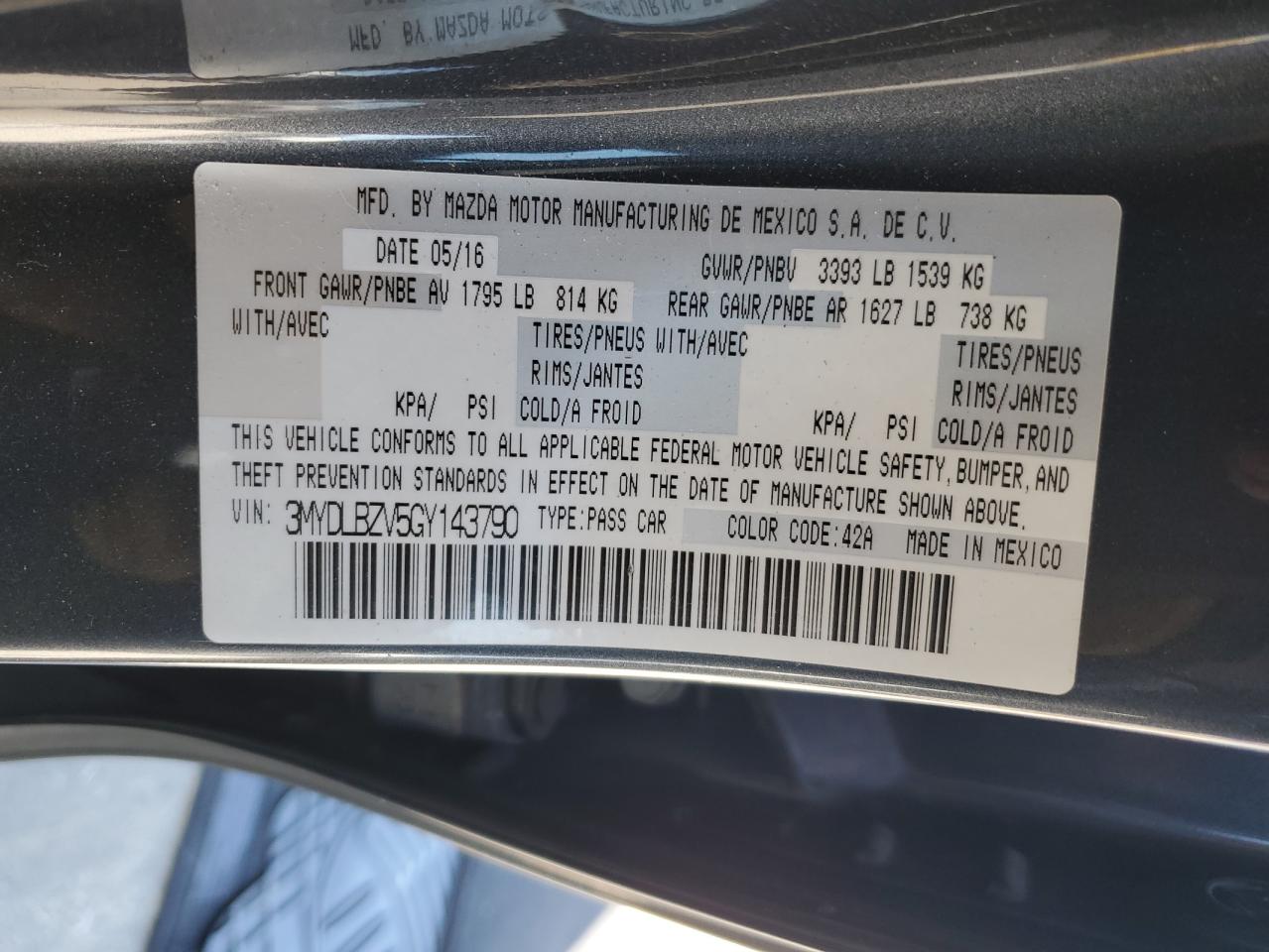 3MYDLBZV5GY143790 2016 Toyota Scion Ia