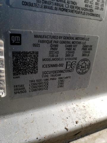 2021 Chevrolet Silverado K1500 Lt VIN: 1GCUYDED9MZ335627 Lot: 51393044