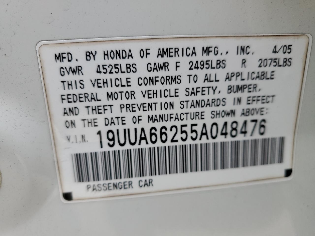 19UUA66255A048476 2005 Acura Tl