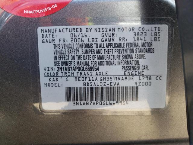 2016 Nissan Sentra S VIN: 3N1AB7AP0GL669954 Lot: 52161394