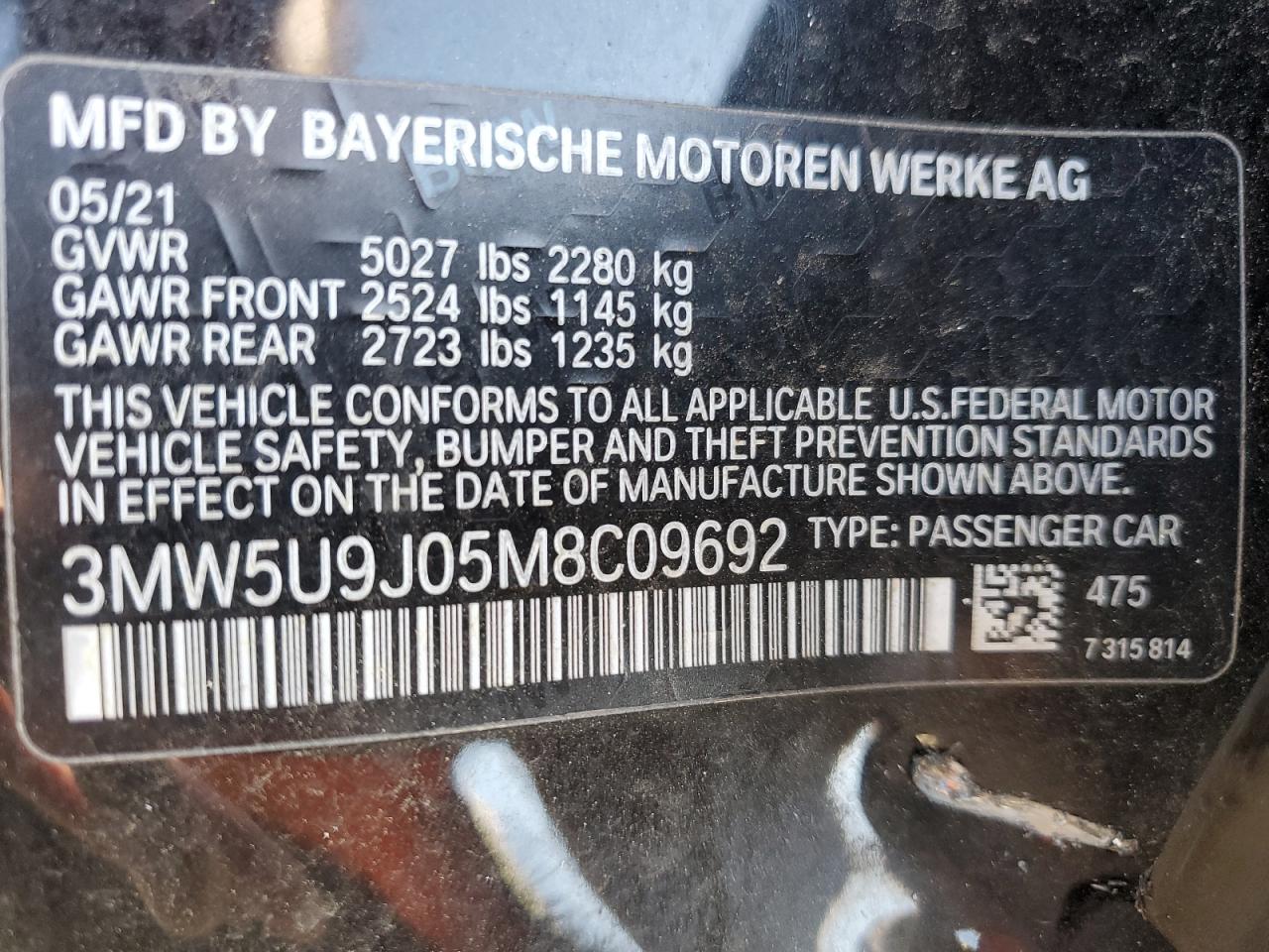 3MW5U9J05M8C09692 2021 BMW M340Xi