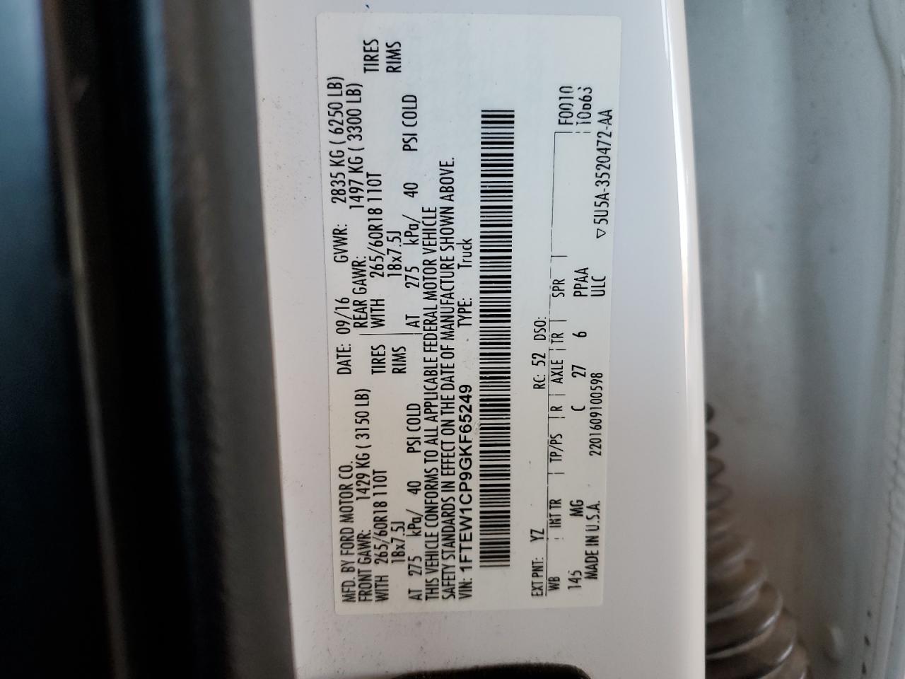 1FTEW1CP9GKF65249 2016 Ford F150 Supercrew 1FTEW1CP9GKF65249 2016 Ford F150 Supercrew