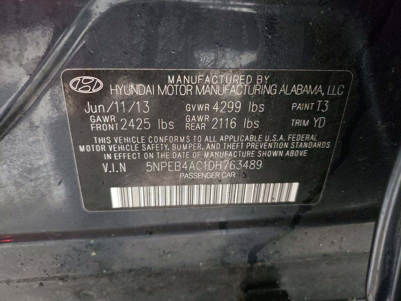 5NPEB4AC1DH763489 2013 Hyundai Sonata Gls