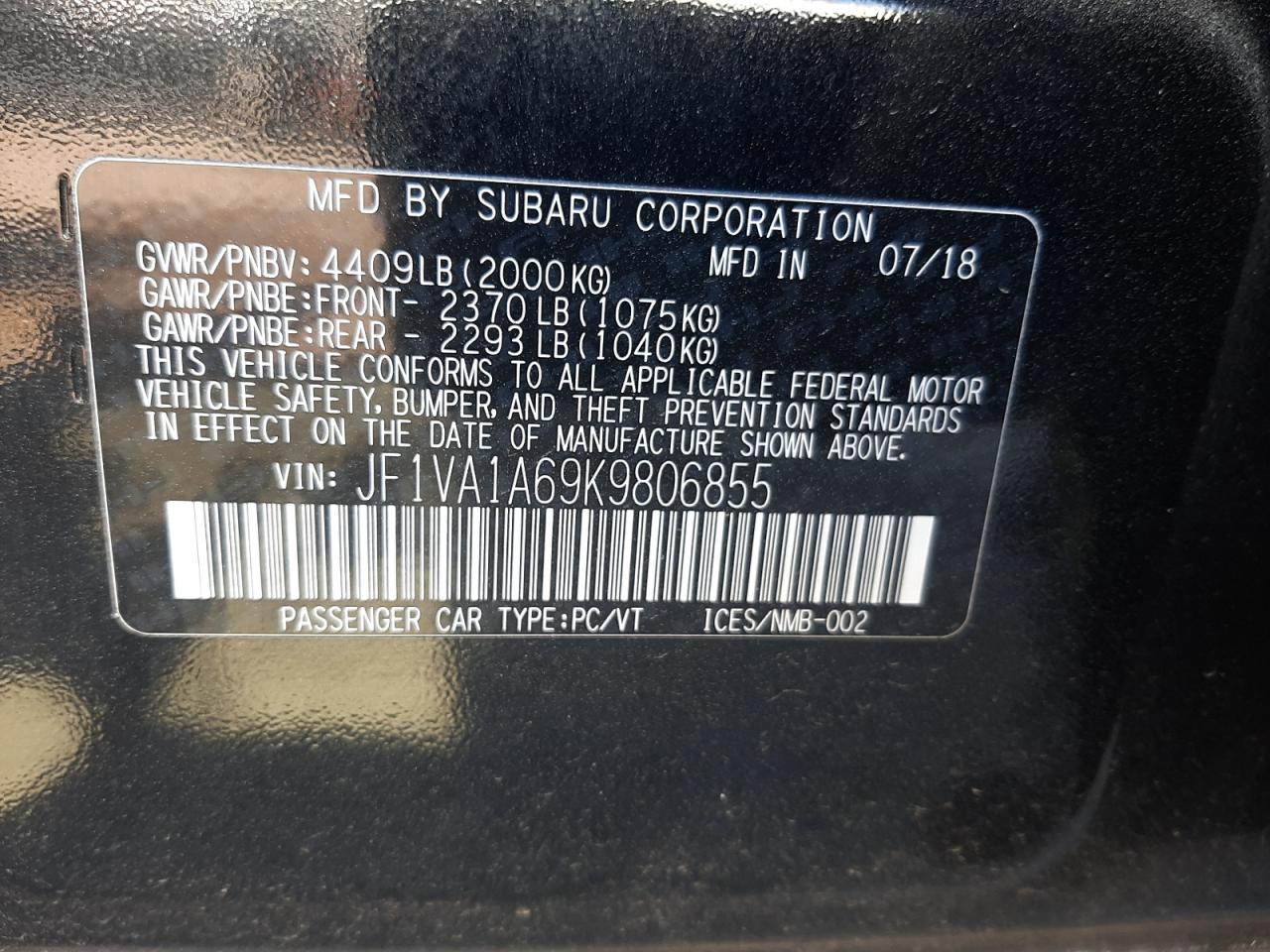 JF1VA1A69K9806855 2019 Subaru Wrx