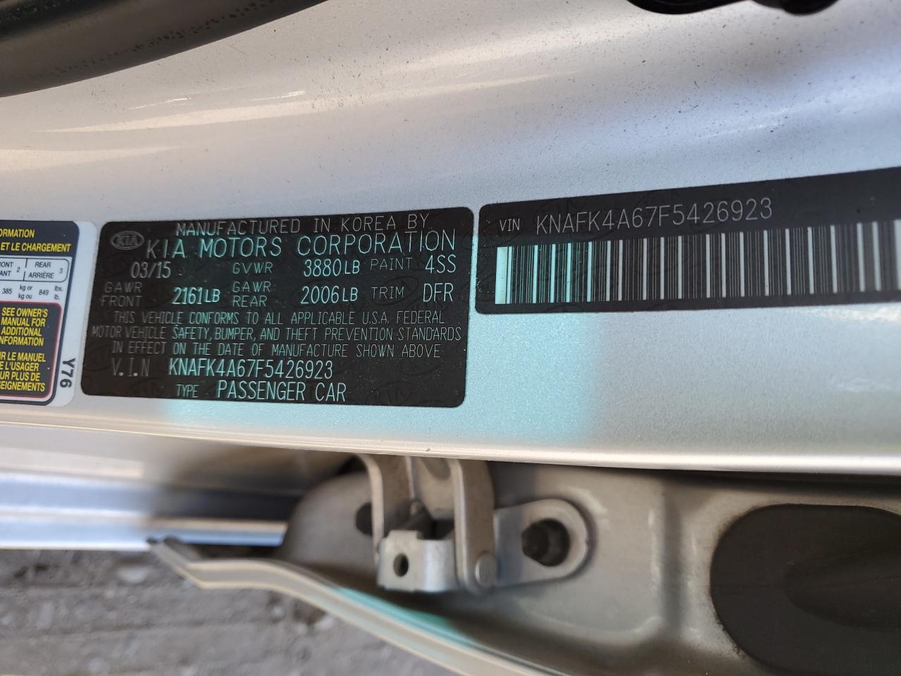 KNAFK4A67F5426923 2015 Kia Forte Lx