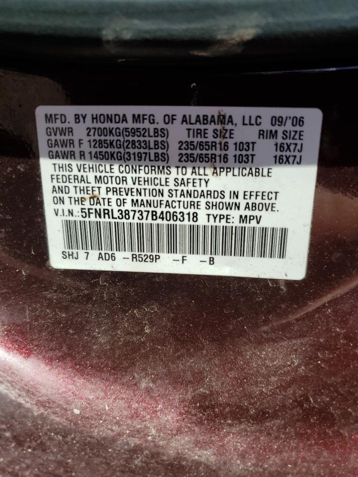 5FNRL38737B406318 2007 Honda Odyssey Exl