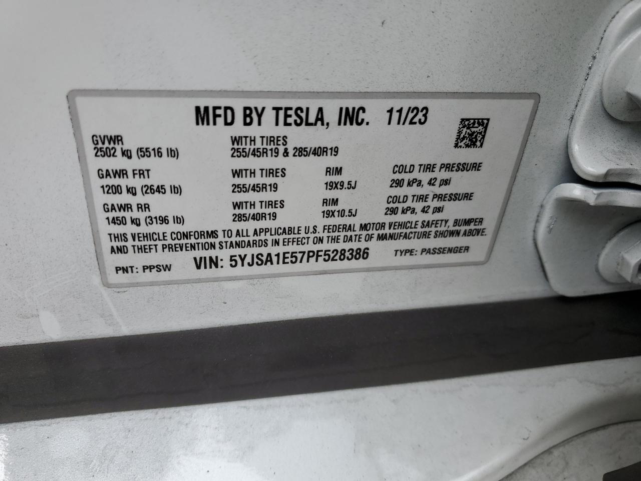 5YJSA1E57PF528386 2023 Tesla Model S