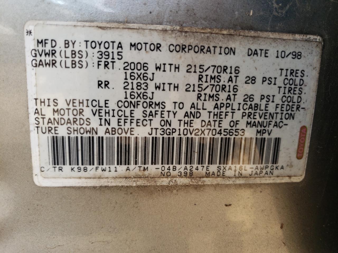 JT3GP10V2X7045653 1999 Toyota Rav4